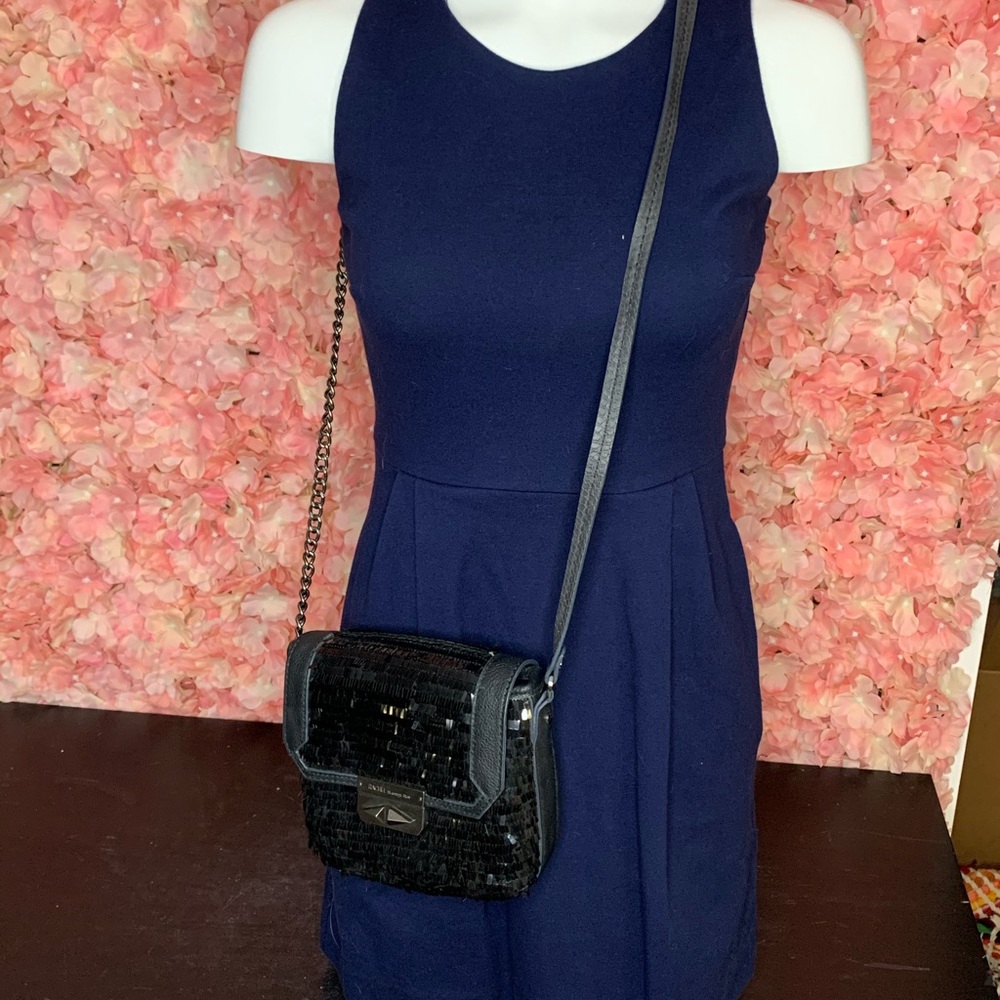 Rachel Roy Black Cross Over Sequin Purse
